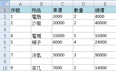 檢查資料中的空白列