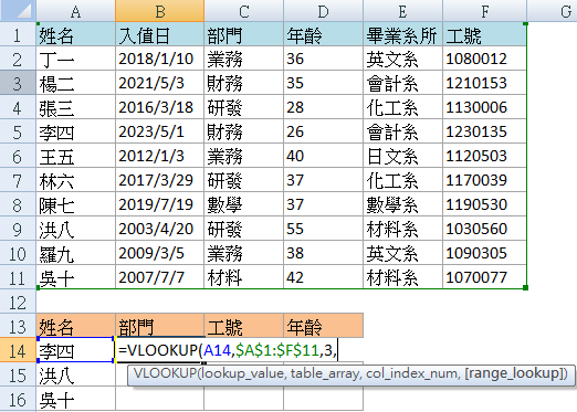 Excel VLOOKUP 函數教學